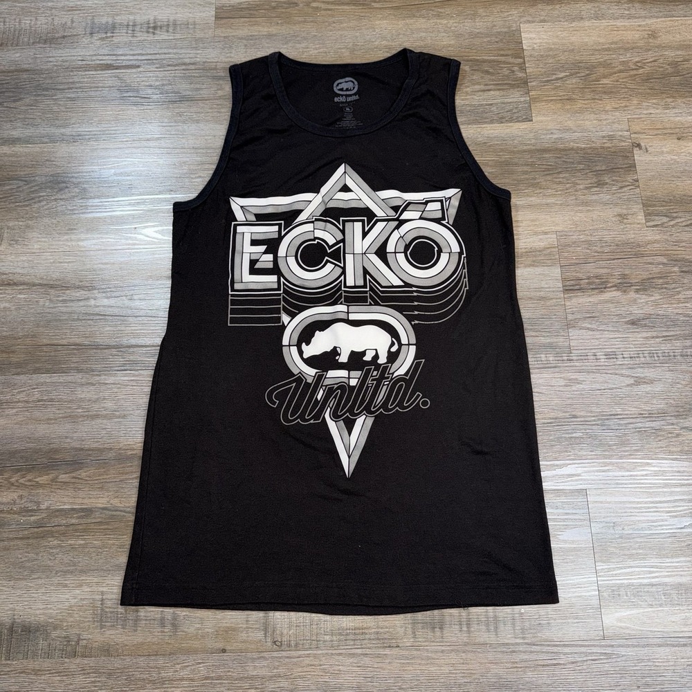 Ecko Unltd Shirt Mens Extra Large Black Tank with Large Ecko Graphic Print Y2K